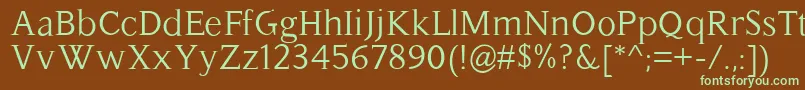 フォントHassliebe – 緑色の文字が茶色の背景にあります。