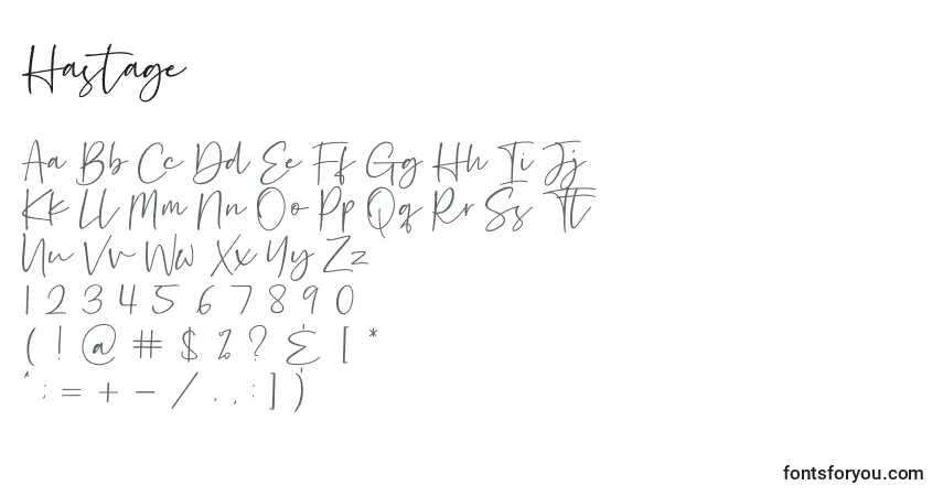 Schriftart Hastage – Alphabet, Zahlen, spezielle Symbole