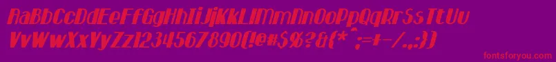 Hastings Italic-Schriftart – Rote Schriften auf violettem Hintergrund