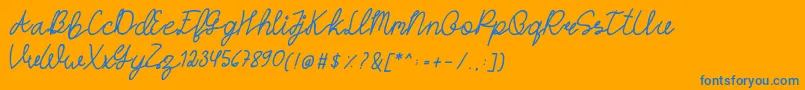 HASTONScript-Schriftart – Blaue Schriften auf orangefarbenem Hintergrund