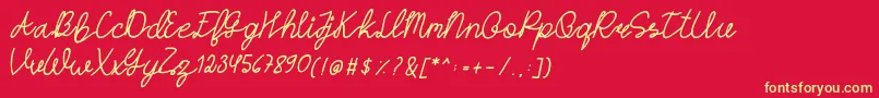 フォントHASTONScript – 黄色の文字、赤い背景