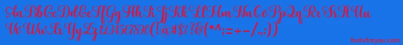 Hatachi-Schriftart – Rote Schriften auf blauem Hintergrund