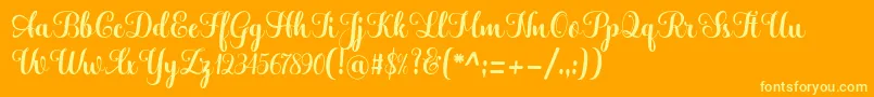 Hatachi-Schriftart – Gelbe Schriften auf orangefarbenem Hintergrund