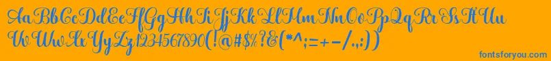 Hatachi-Schriftart – Blaue Schriften auf orangefarbenem Hintergrund