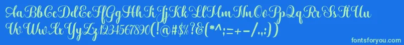 Hatachi-Schriftart – Grüne Schriften auf blauem Hintergrund
