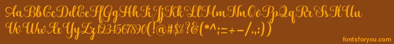 Weitere Informationen zur Hatachi-Schriftart Hatachi-Schriftart – Orangefarbene Schriften auf braunem Hintergrund