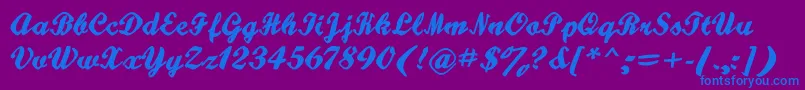 Hatteries-Schriftart – Blaue Schriften auf violettem Hintergrund