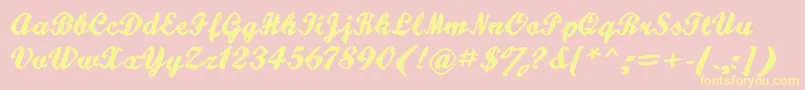 Hatteries-Schriftart – Gelbe Schriften auf rosa Hintergrund