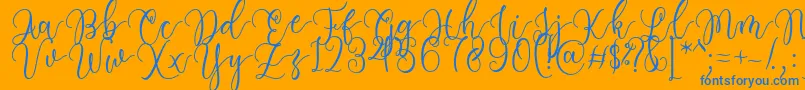 Więcej informacji o czcionce Having Fun Font by 7NTypes Czcionka Having Fun Font by 7NTypes – niebieskie czcionki na pomarańczowym tle
