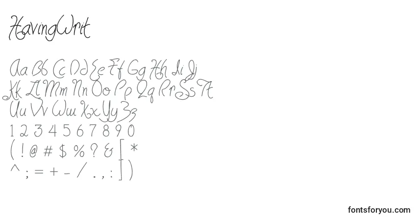 A fonte HavingWrit (129172) – alfabeto, números, caracteres especiais