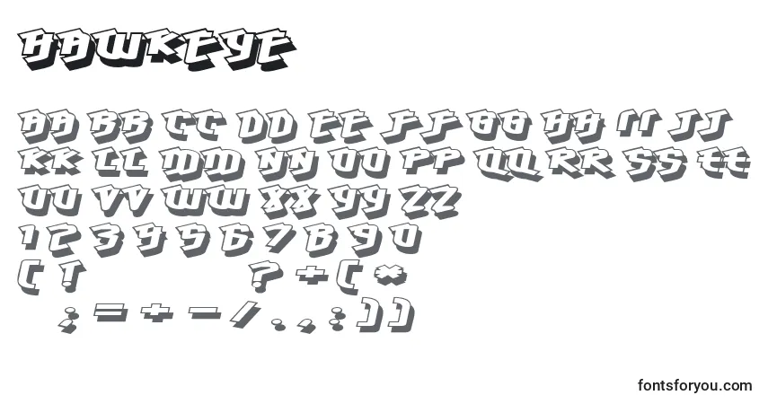 A fonte Hawkeye (129177) – alfabeto, números, caracteres especiais