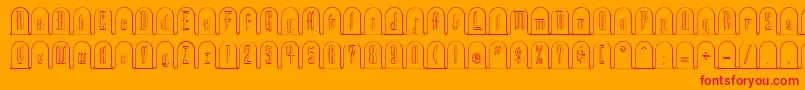 Weitere Informationen zur HE      -Schriftart HE      -Schriftart – Rote Schriften auf orangefarbenem Hintergrund