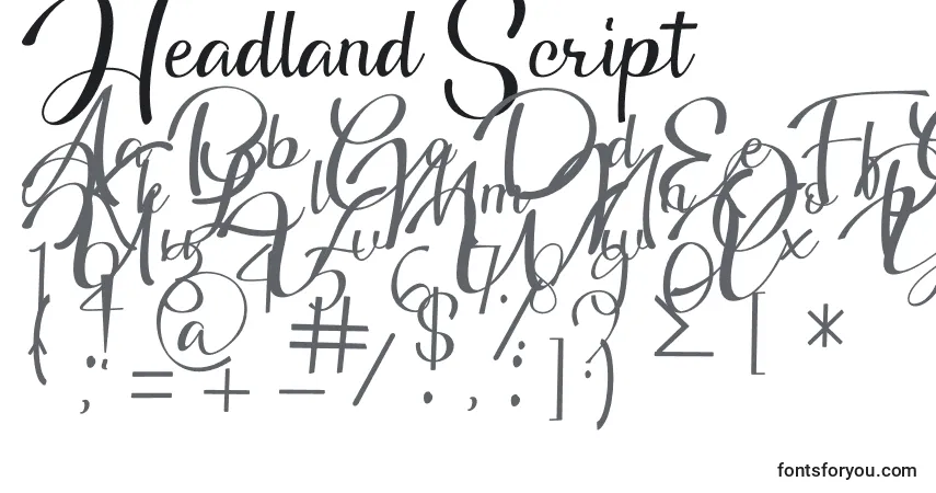 A fonte Headland Script – alfabeto, números, caracteres especiais
