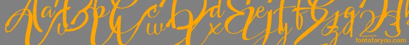 Weitere Informationen zur Headland Script-Schriftart Headland Script-Schriftart – Orangefarbene Schriften auf grauem Hintergrund