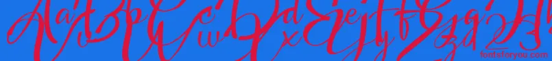 Headland Script Font – Red Fonts on Blue Background