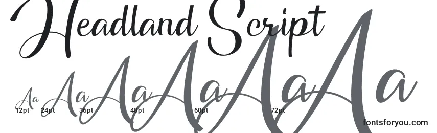 Headland Script Font Sizes