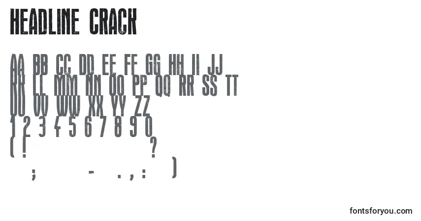 Schriftart Headline Crack – Alphabet, Zahlen, spezielle Symbole