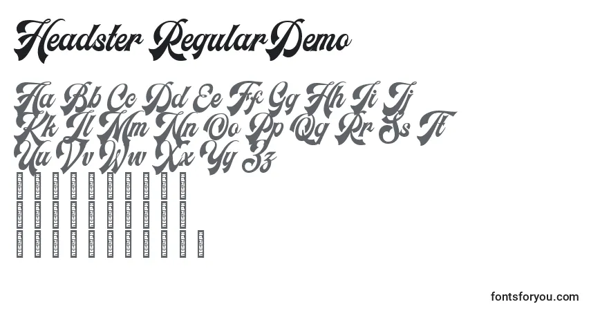 Schriftart Headster RegularDemo – Alphabet, Zahlen, spezielle Symbole