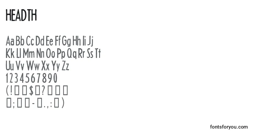 Czcionka HEADTH   (129191) – alfabet, cyfry, specjalne znaki