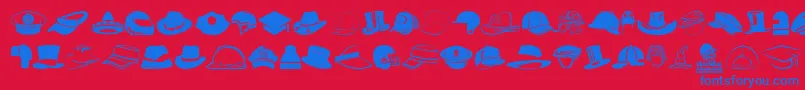 HeadWear-Schriftart – Blaue Schriften auf rotem Hintergrund