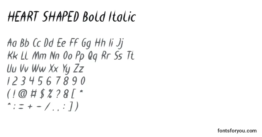 A fonte HEART SHAPED Bold Italic – alfabeto, números, caracteres especiais
