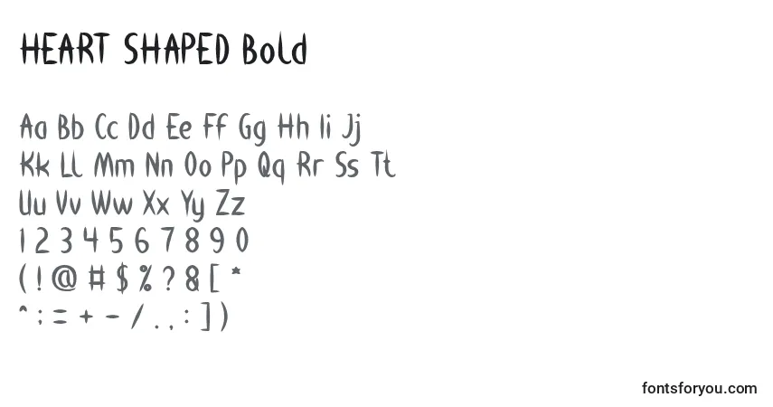 Шрифт HEART SHAPED Bold – алфавит, цифры, специальные символы