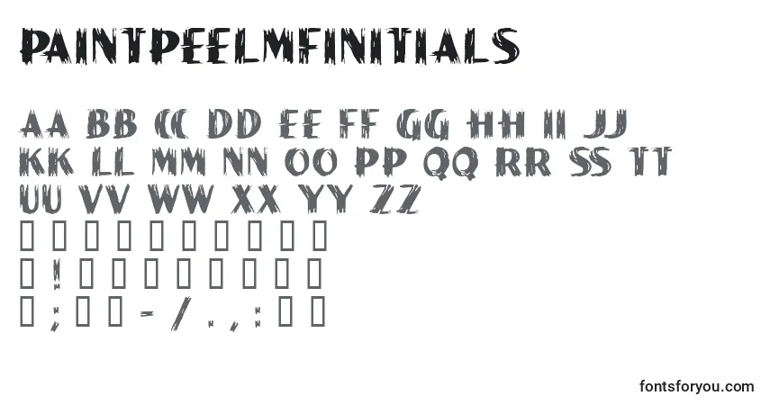 A fonte PaintPeelMfInitials – alfabeto, números, caracteres especiais
