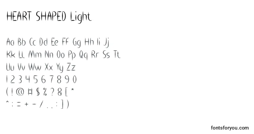 Schriftart HEART SHAPED Light – Alphabet, Zahlen, spezielle Symbole