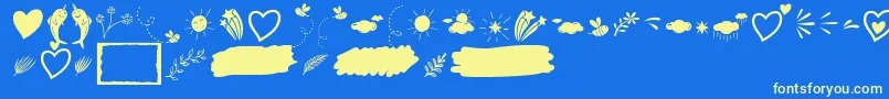 Heart Warming Extra Font by Situjuh 7NTypes-fontti – keltaiset fontit sinisellä taustalla
