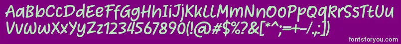 Heart Warming Font by Situjuh 7NTypesフォントについての詳細 フォントHeart Warming Font by Situjuh 7NTypes – 紫の背景に緑のフォント