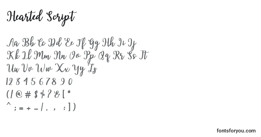 Schriftart Hearted Script – Alphabet, Zahlen, spezielle Symbole