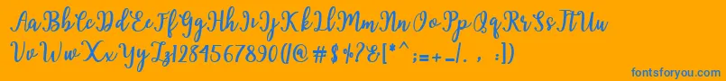 Hearted Script Font – Blue Fonts on Orange Background