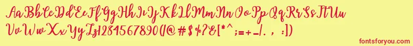 Hearted Script Font – Red Fonts on Yellow Background