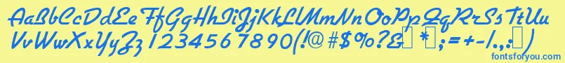 フォントG731ScriptRegular – 青い文字が黄色の背景にあります。