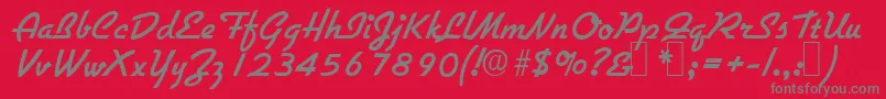 Fonte G731ScriptRegular – fontes cinzas em um fundo vermelho