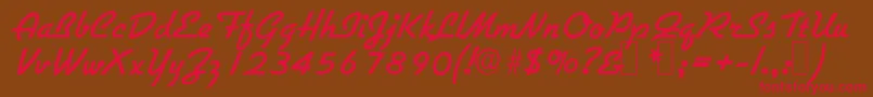 フォントG731ScriptRegular – 赤い文字が茶色の背景にあります。