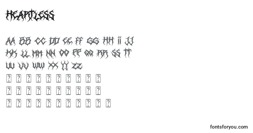 Czcionka Heartless – alfabet, cyfry, specjalne znaki