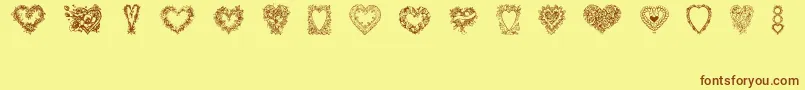 Fonte Hearts of Lime – fontes marrons em um fundo amarelo