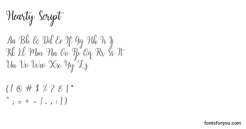 Czcionka Hearty Script – alfabet, cyfry, specjalne znaki
