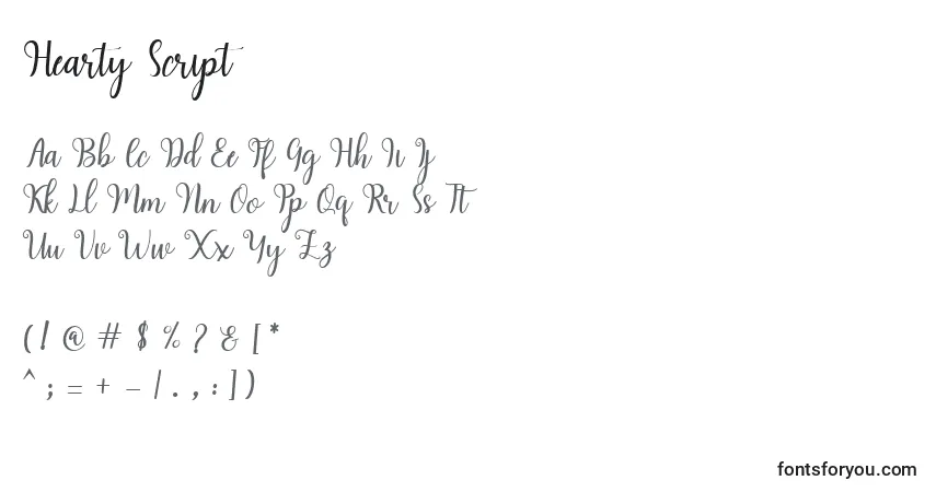 Schriftart Hearty Script (129229) – Alphabet, Zahlen, spezielle Symbole