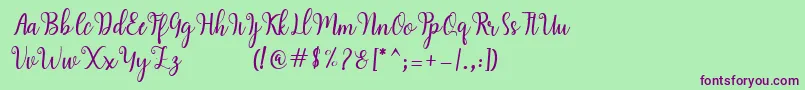 Hearty Script Font – Purple Fonts on Green Background