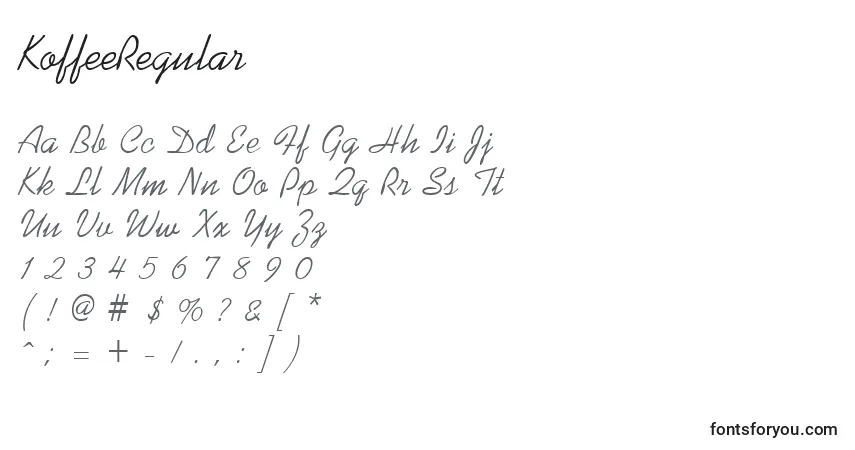 Fuente KoffeeRegular - alfabeto, números, caracteres especiales