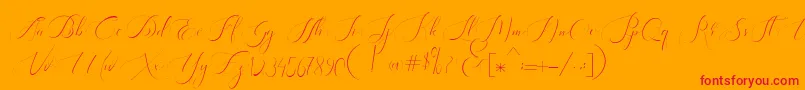 Heavenly Regular demo version-Schriftart – Rote Schriften auf orangefarbenem Hintergrund