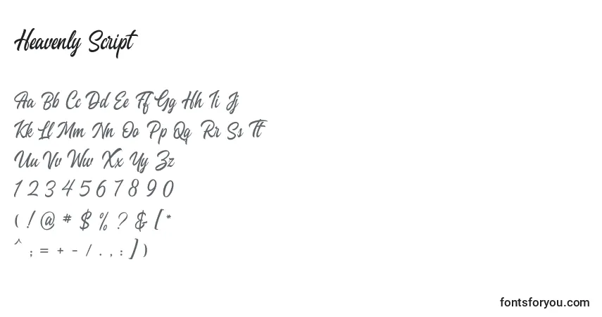 Czcionka Heavenly Script – alfabet, cyfry, specjalne znaki