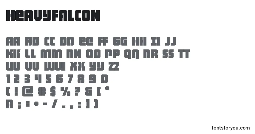 Heavyfalcon-fontti – aakkoset, numerot, erikoismerkit