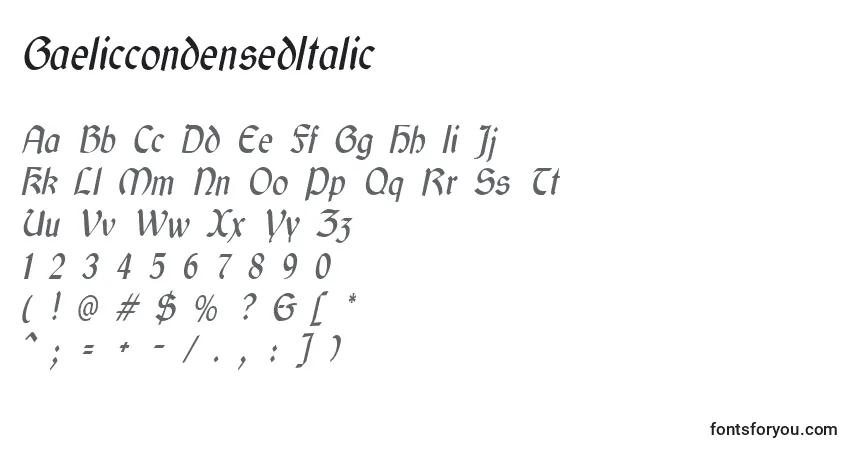 GaeliccondensedItalic-fontti – aakkoset, numerot, erikoismerkit
