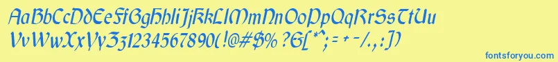 Weitere Informationen zur GaeliccondensedItalic-Schriftart GaeliccondensedItalic-Schriftart – Blaue Schriften auf gelbem Hintergrund