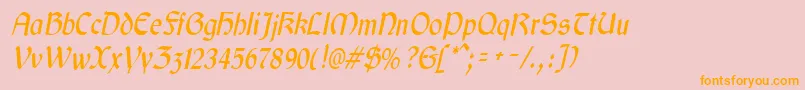 GaeliccondensedItalicフォントについての詳細 フォントGaeliccondensedItalic – オレンジの文字がピンクの背景にあります。