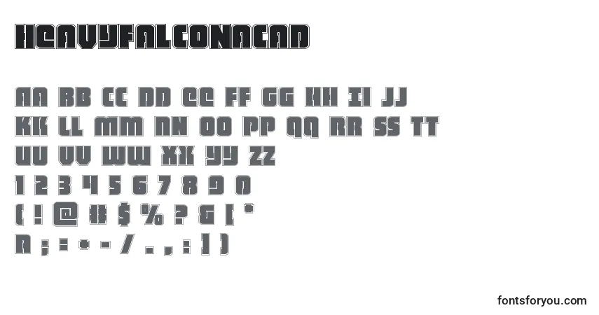 Czcionka Heavyfalconacad – alfabet, cyfry, specjalne znaki