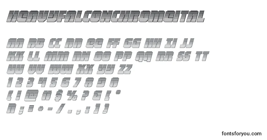Шрифт Heavyfalconchromeital – алфавит, цифры, специальные символы